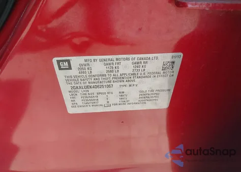 2013 GMC Terrain Slt-1 from USA, damaged, VIN 2GKALUEK4D6251067